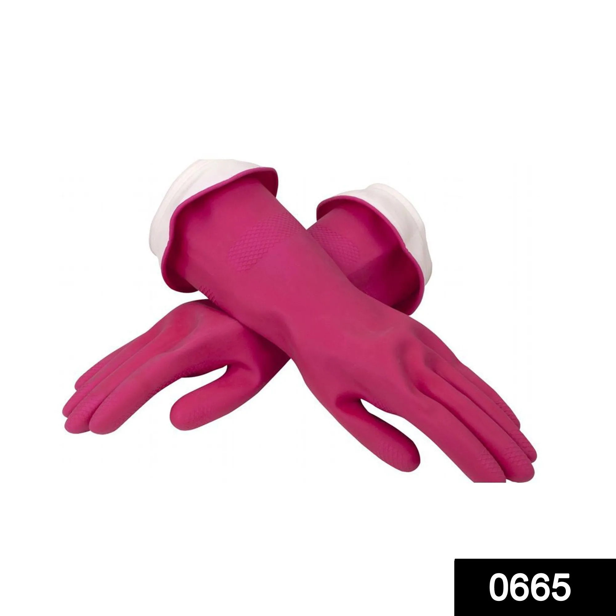 0665 - Flock line Reusable Rubber Hand Gloves (Pink) - 1pc