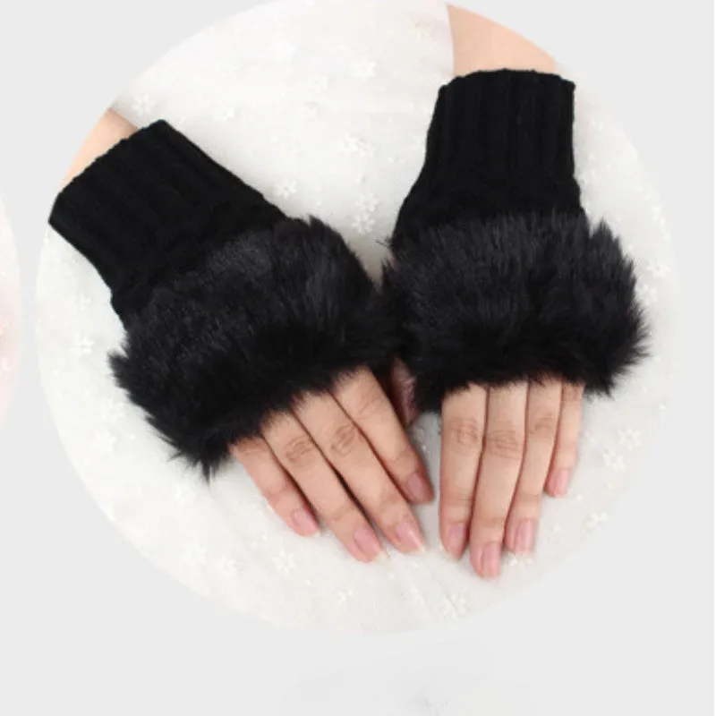 1 Pair Autumn And Winter Warm Gloves, Ladies Half Finger Gloves, Knitted Gloves With Thick Plush Open Finger Touch Screen Gloves