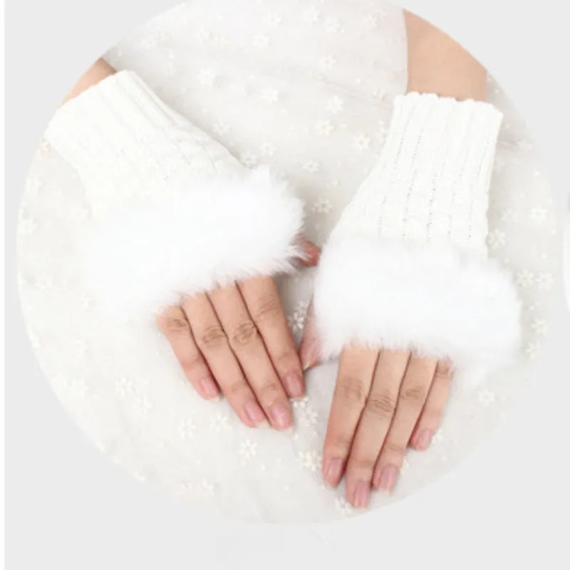 1 Pair Autumn And Winter Warm Gloves, Ladies Half Finger Gloves, Knitted Gloves With Thick Plush Open Finger Touch Screen Gloves