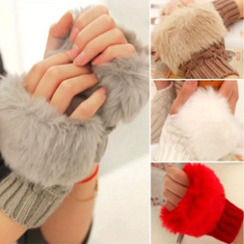 1 Pair Autumn And Winter Warm Gloves, Ladies Half Finger Gloves, Knitted Gloves With Thick Plush Open Finger Touch Screen Gloves