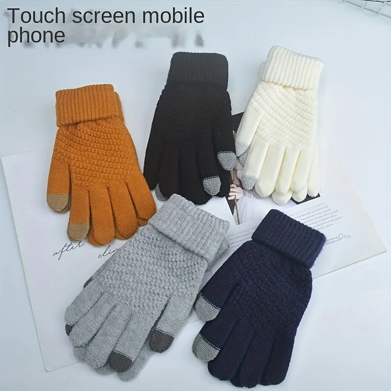 1pair Knit Winter Acrylic Mitten Gloves Jacquard Pink Plain Unisex Adult Logo Style Time Color Material Origin Keep Warm Gloves