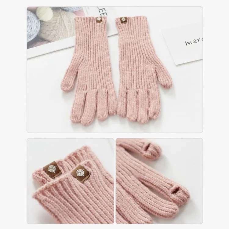 227-A0124 Wool Knit Striped Warm Touchscreen Gloves Winter Warm Cycling Gloves(Drak Grey)