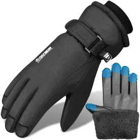 ARFNKIM Waterproof Winter Gloves with Fleece Lining, -20℉ Coldproof Touch Screen Men Women Thermal Ski Gloves for Outdoor Sports (Black, M)