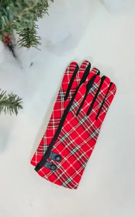 Argyle Plaid Pattern Gloves w/ Faux Buttons