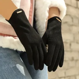 Autumn Winter Women's Suede Gloves Golden Label Split Finger Warm Gloves Going Out Solid Color Versatile Gloves