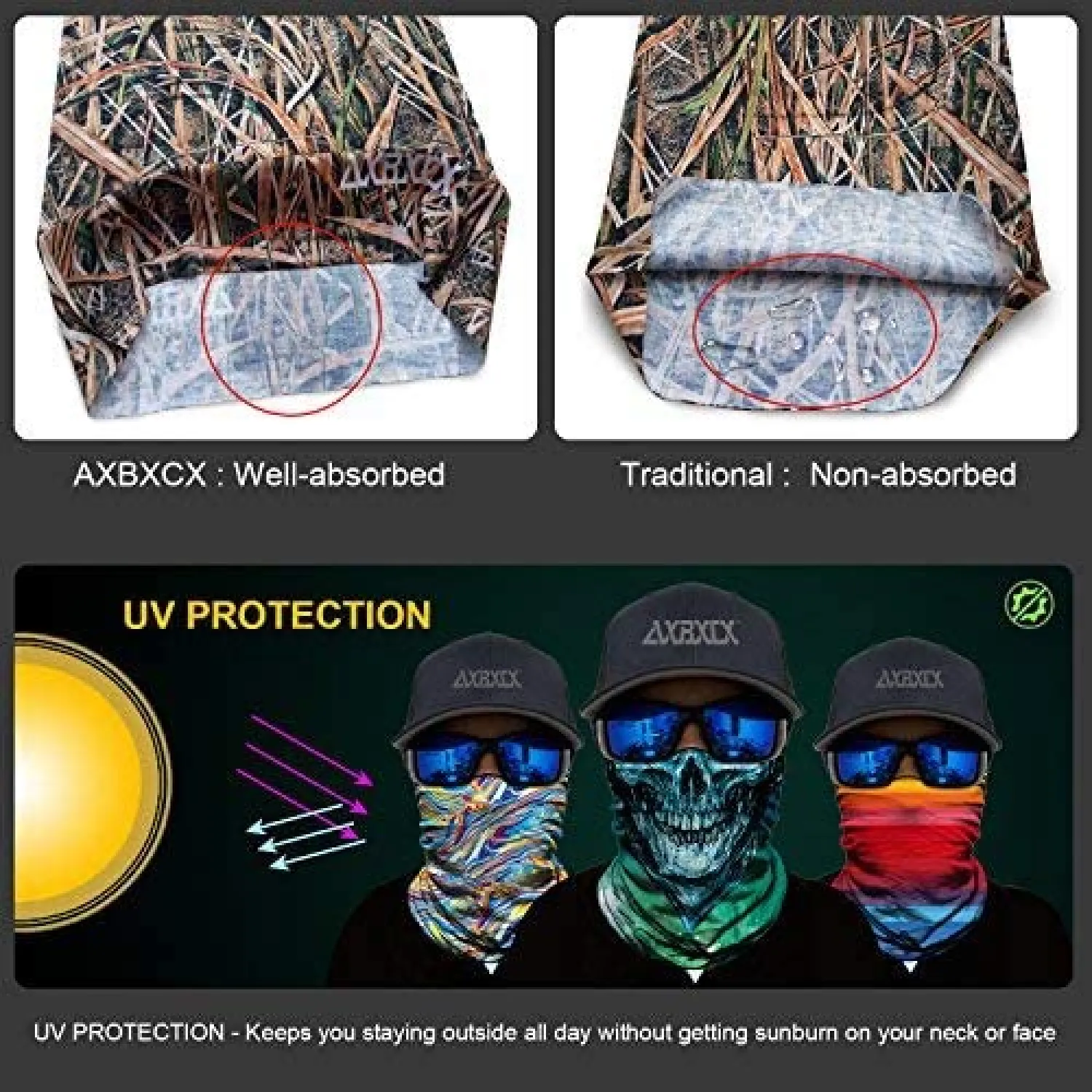 AXBXCX 2-Pack | UPF 50  Camo Print Seamless Neck Gaiter