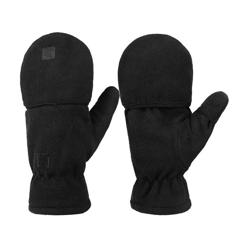 Black Convertible Flip Top Warm Mitten Gloves