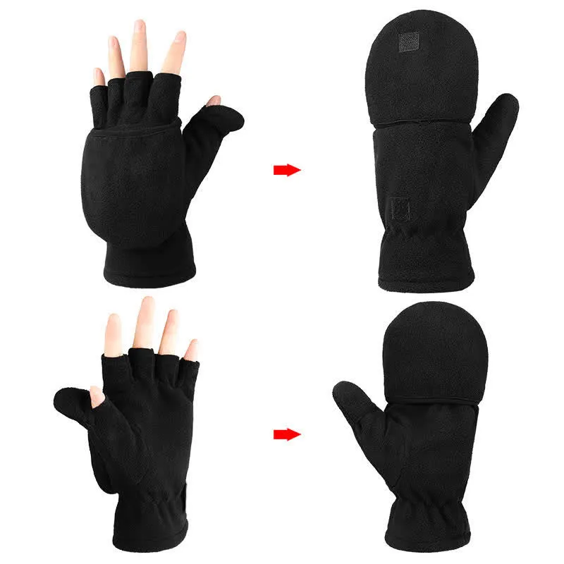 Black Convertible Flip Top Warm Mitten Gloves