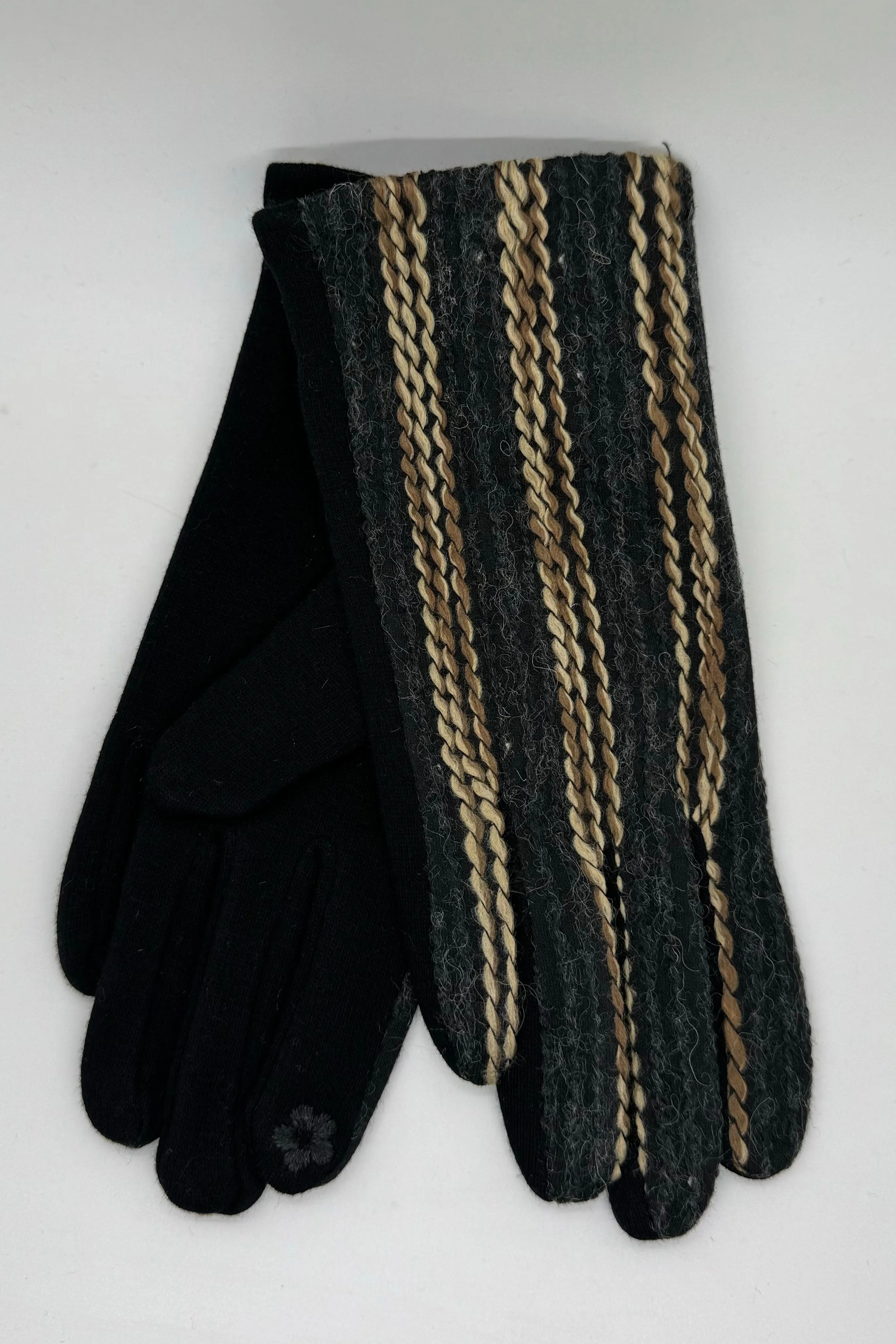 Brown & Black Striped Yarn Gloves