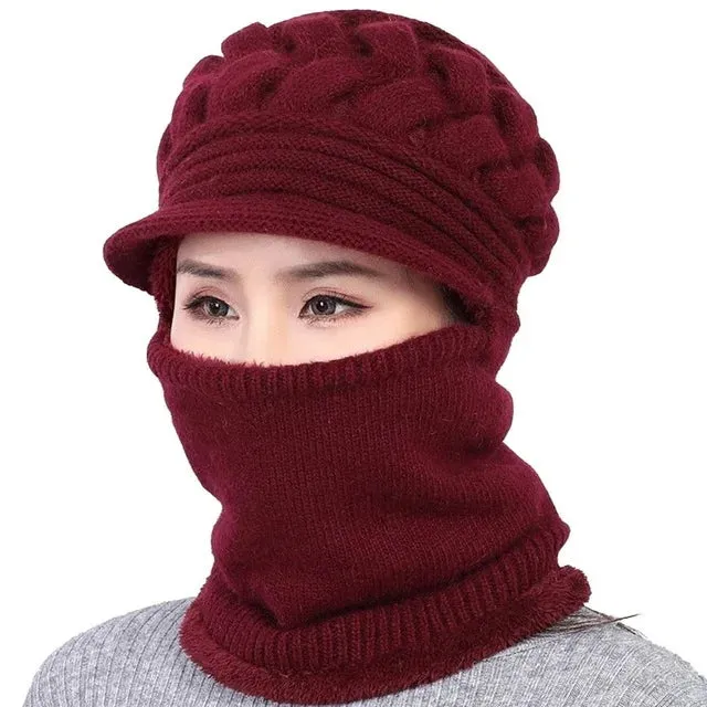 Coral Fleece Winter Cycling Hat Beanies Women's Hat Scarf Warm Windbreak Wool Knitted Hat For Women Double Layers Protection Cap