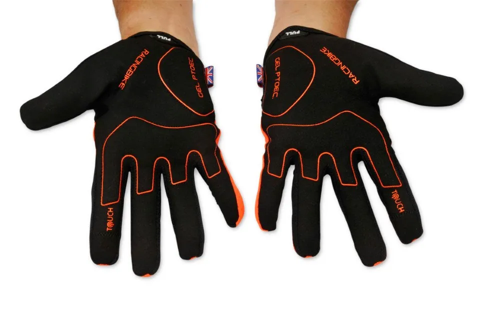 Enduro MTB Orange Full Finger Gloves For Women & Men | Anti-Slip | Touchscreen