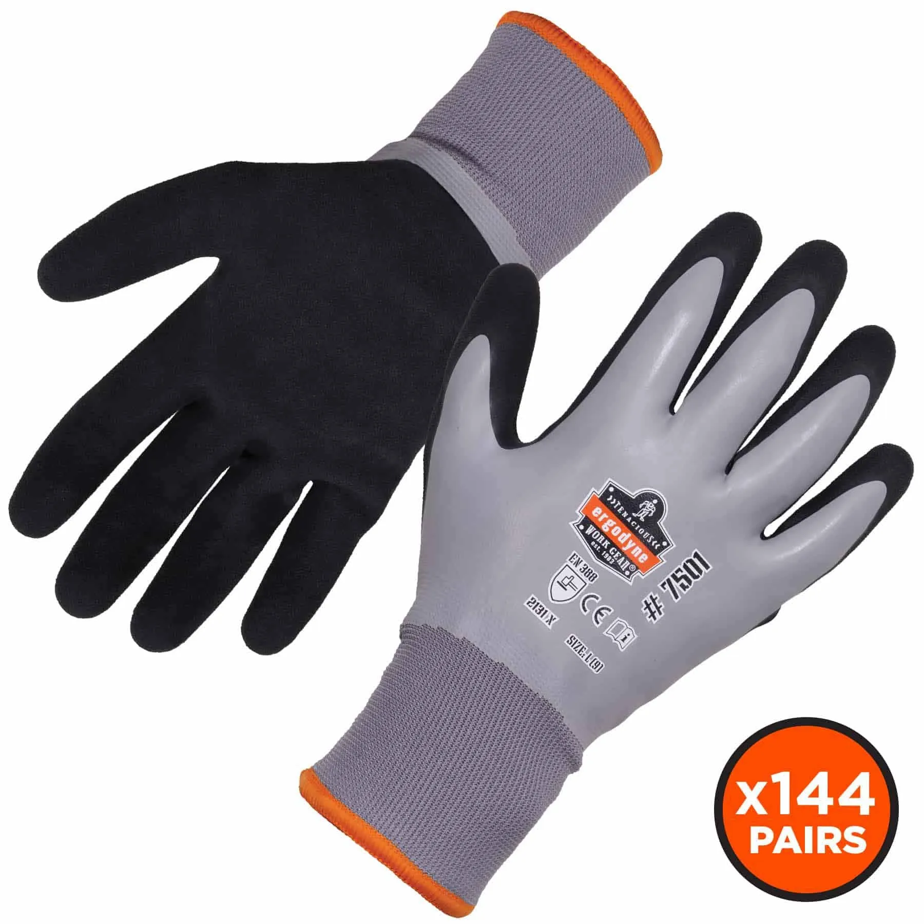 Ergodyne 17934 7501-CASE L Gray Coated Waterproof Winter Gloves 144-Pair