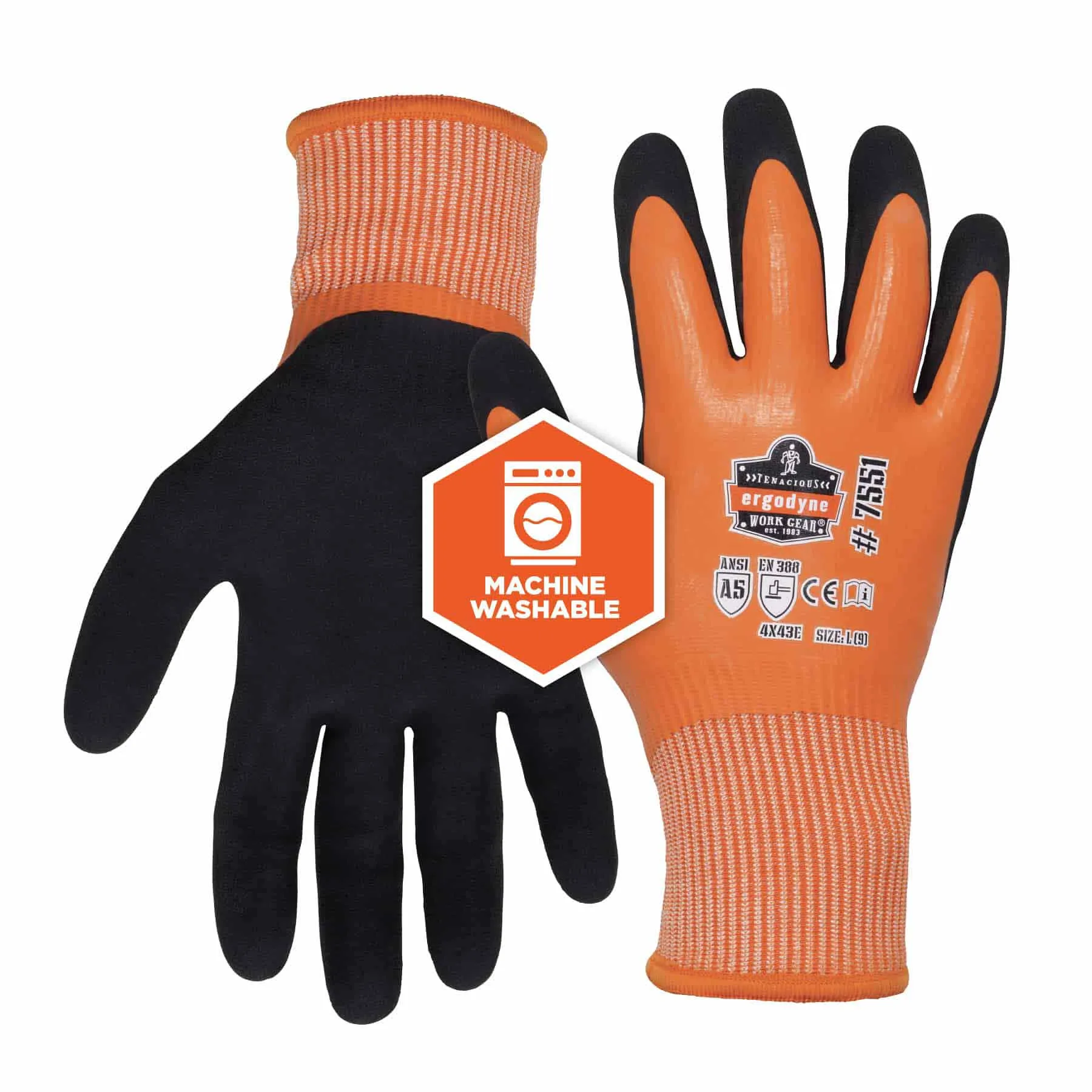 Ergodyne 17995 7551-CASE XL Orange ANSI A5 Coated Waterproof CR Gloves 144-Pair