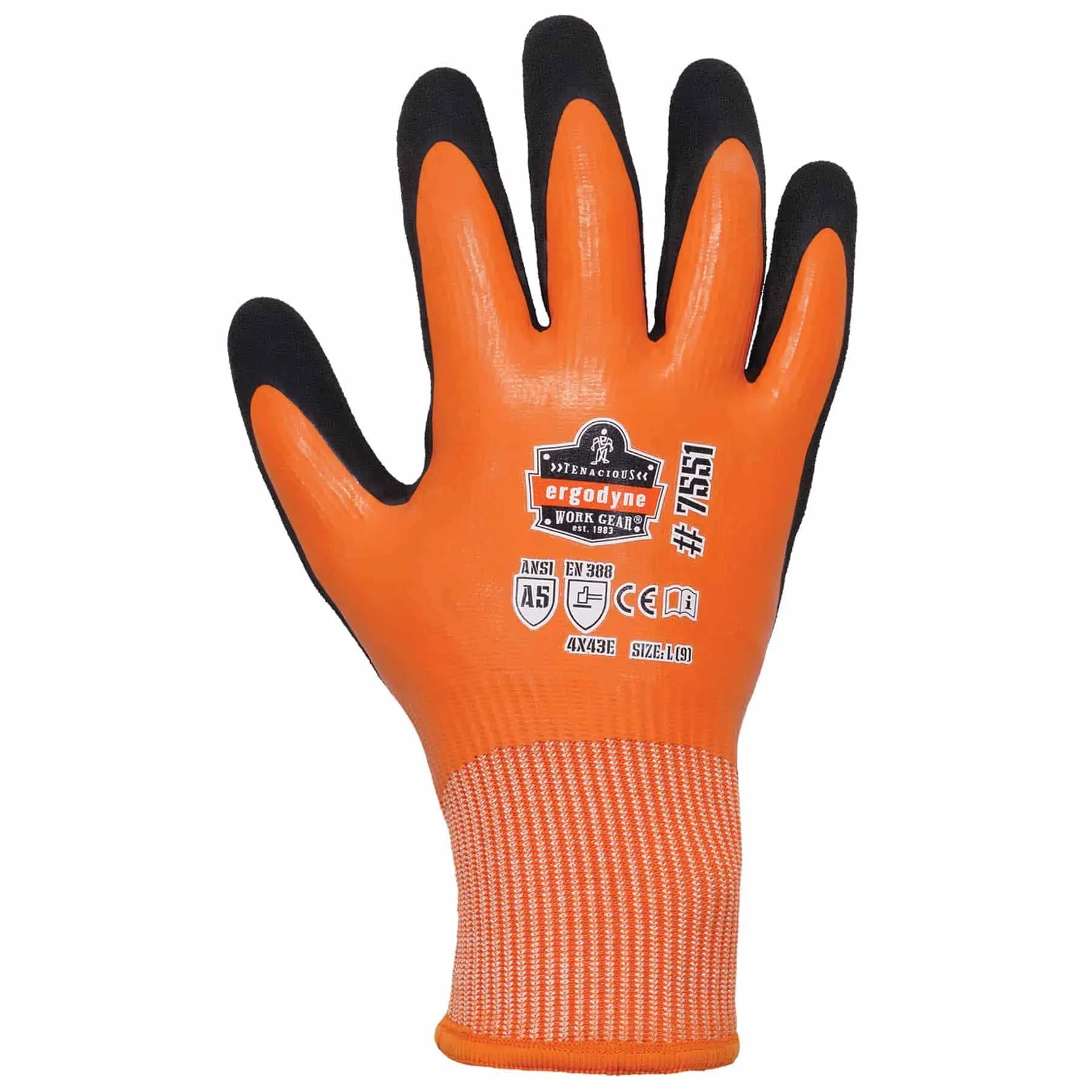 Ergodyne 17996 7551-CASE 2XL Orange ANSI A5 Coated Waterproof CR Gloves 144-Pair