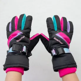 Girl's Black Colour Block Gloves