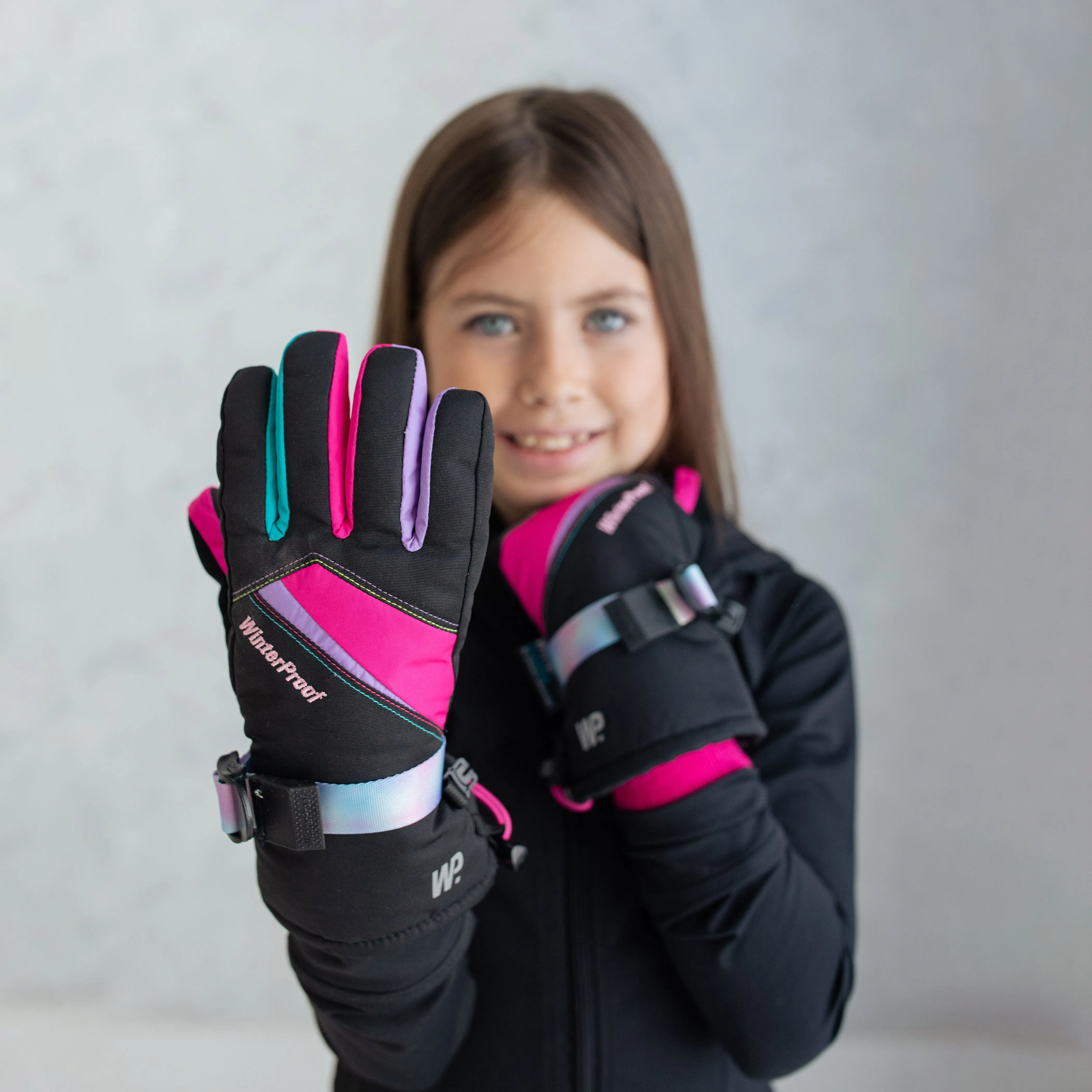 Girl's Black Colour Block Gloves