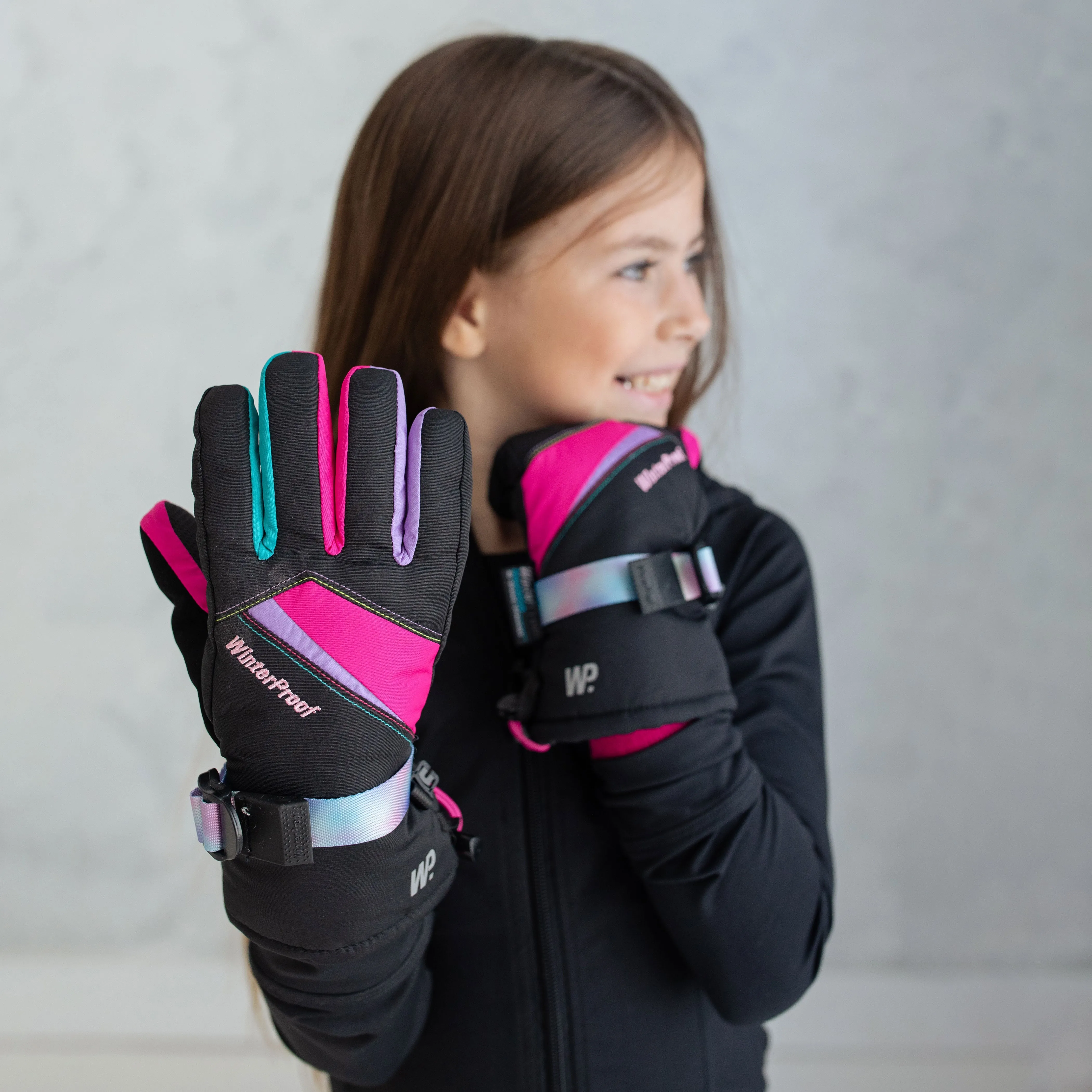 Girl's Black Colour Block Gloves