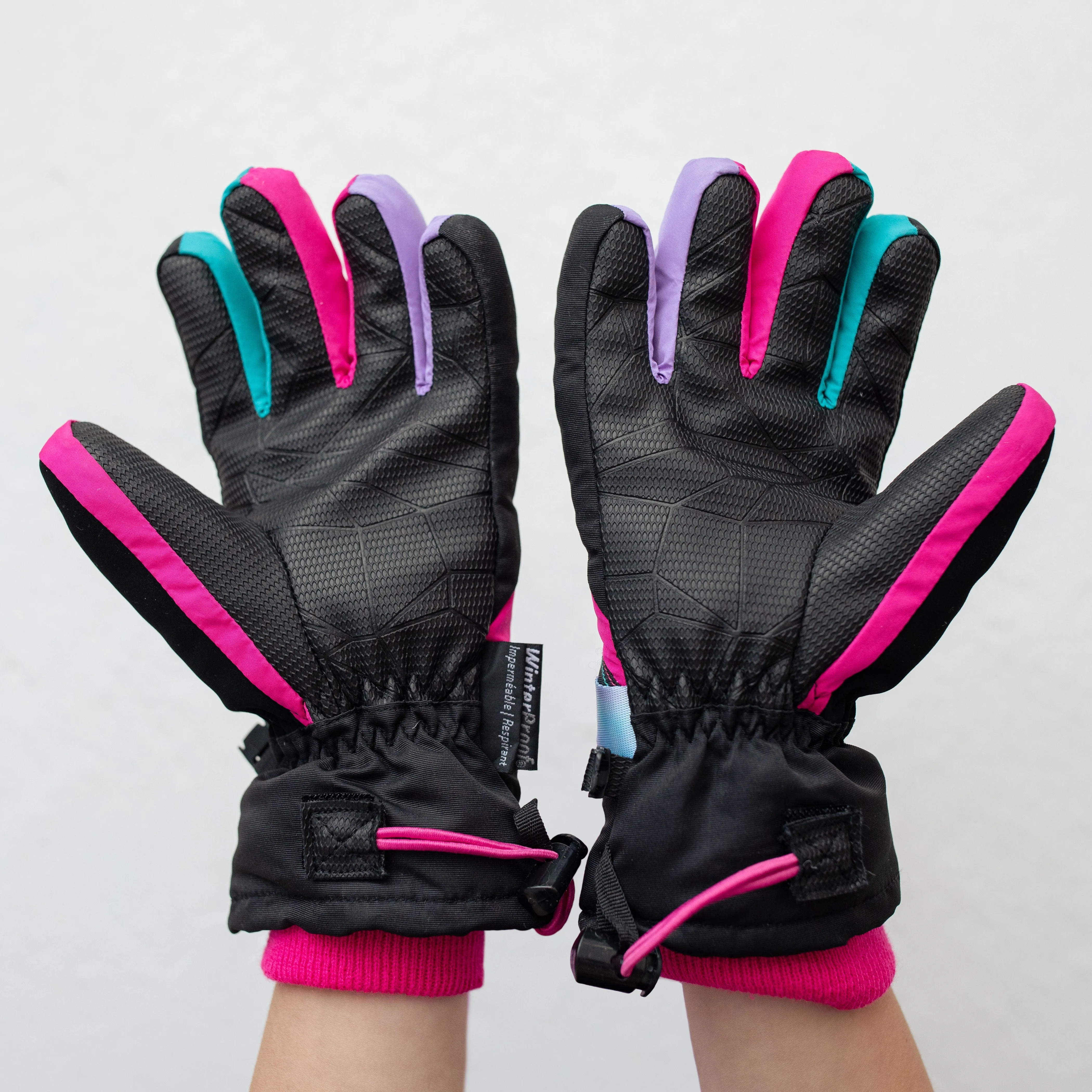 Girl's Black Colour Block Gloves