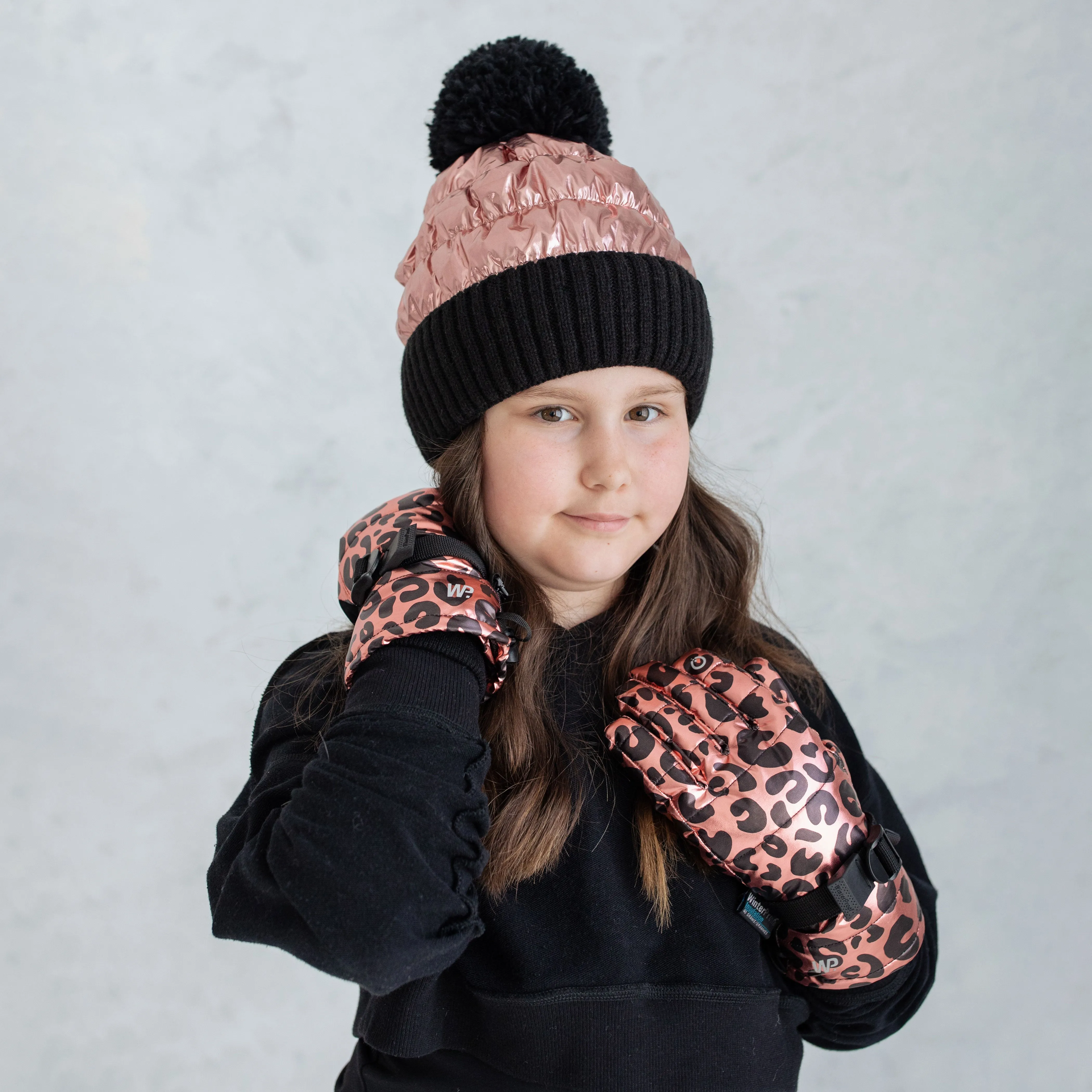 Girl's Rose Gold Leopard Foil Gloves