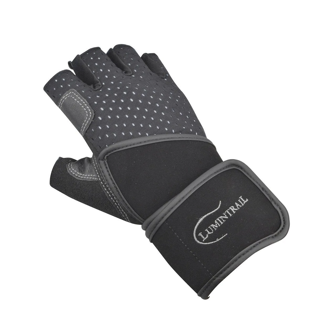 Half Finger Leather Padded Weight lifting Gloves with Wrist Wrap