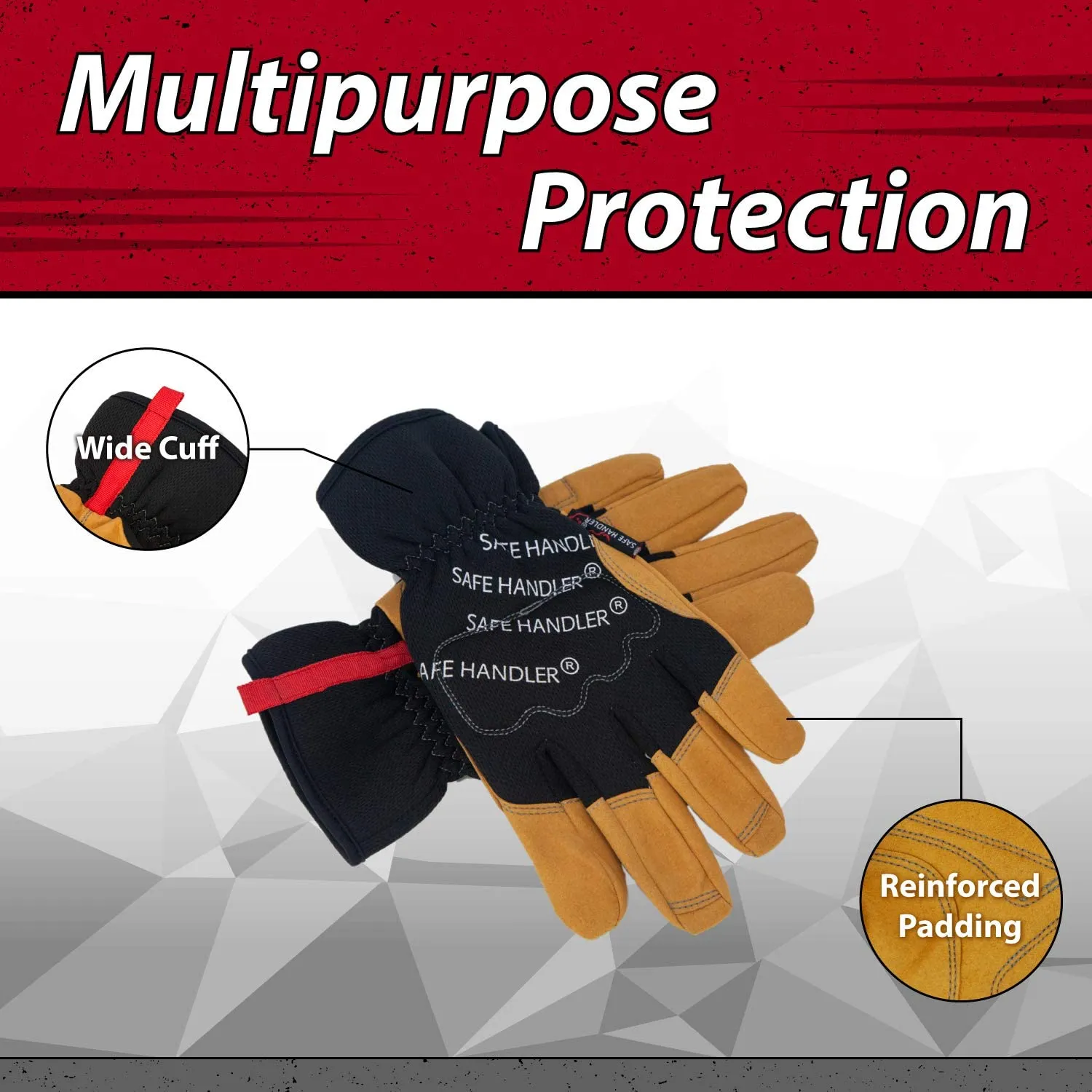 Handyman Hand Protection Work Gloves, Easy on Wide Cuffs, Thicker Knuckle Padding (3 pairs)