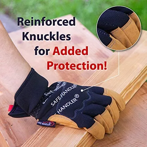 Handyman Hand Protection Work Gloves, Easy on Wide Cuffs, Thicker Knuckle Padding (3 pairs)