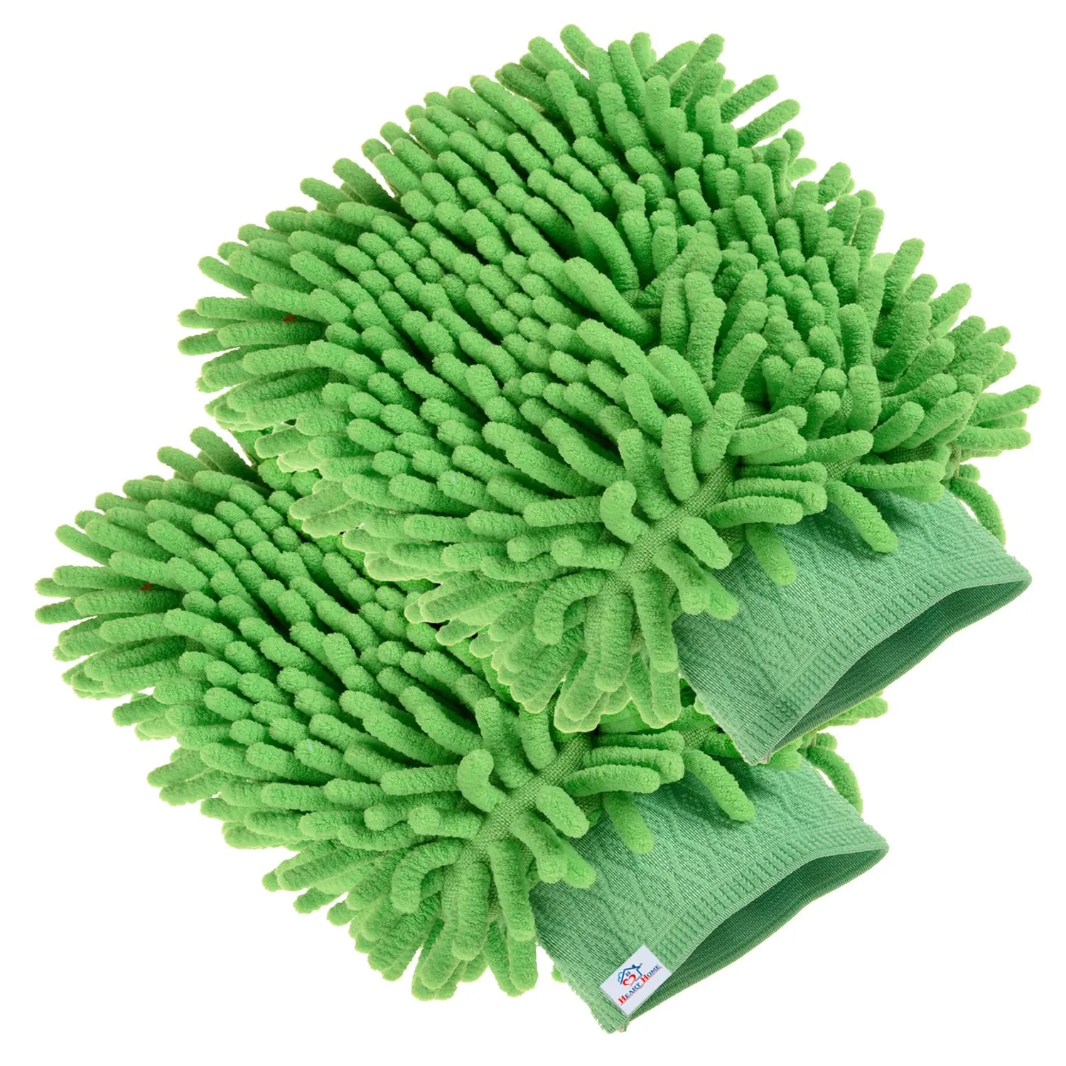 Heart Home Chenille Mitts|Microfiber Cleaning Gloves|Inside Waterproof Cloth Gloves|100 Gram Weighted Hand Duster|Chenille Gloves for Car|Glass|Pack of 2 (Green)