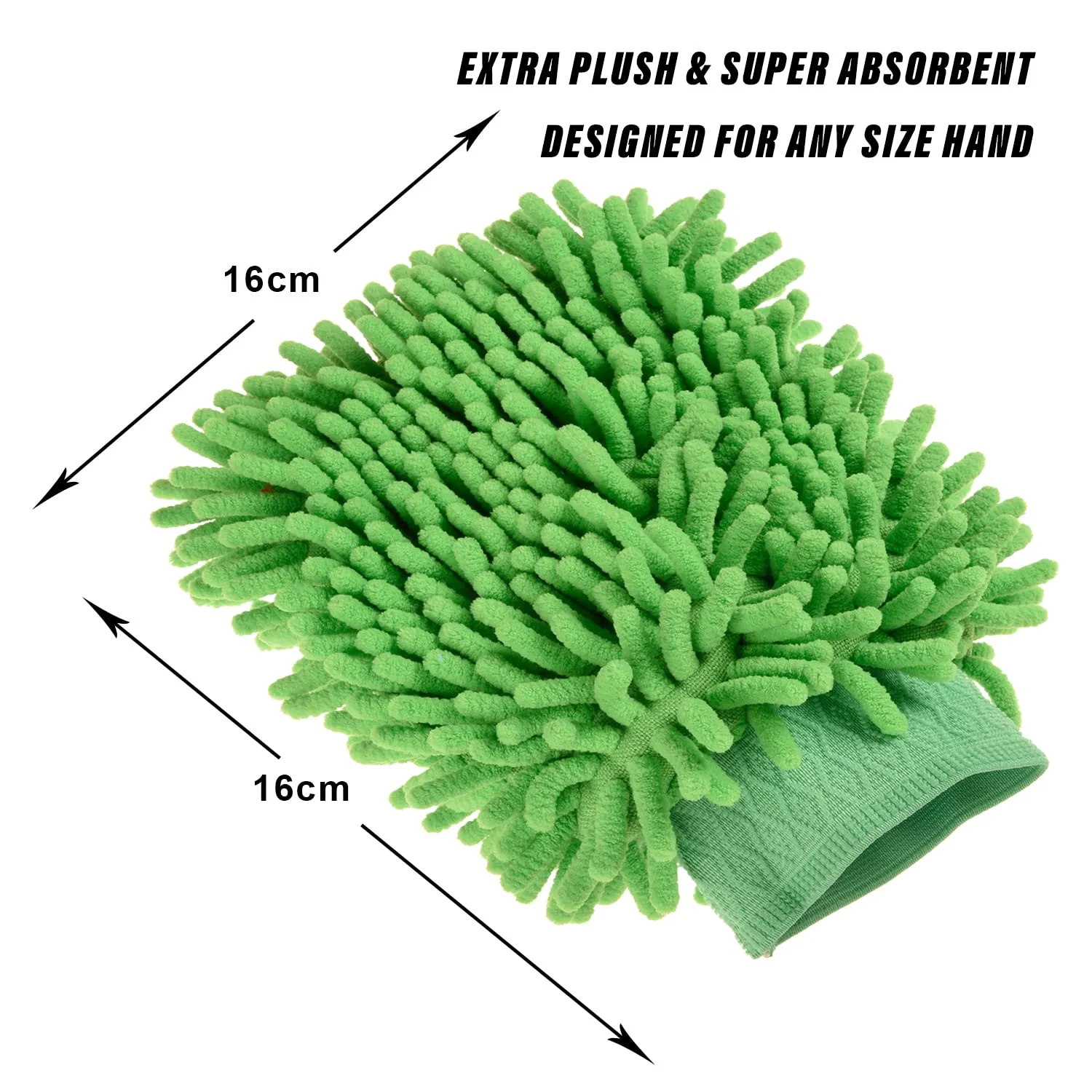 Heart Home Chenille Mitts|Microfiber Cleaning Gloves|Inside Waterproof Cloth Gloves|100 Gram Weighted Hand Duster|Chenille Gloves for Car|Glass|Pack of 2 (Green)