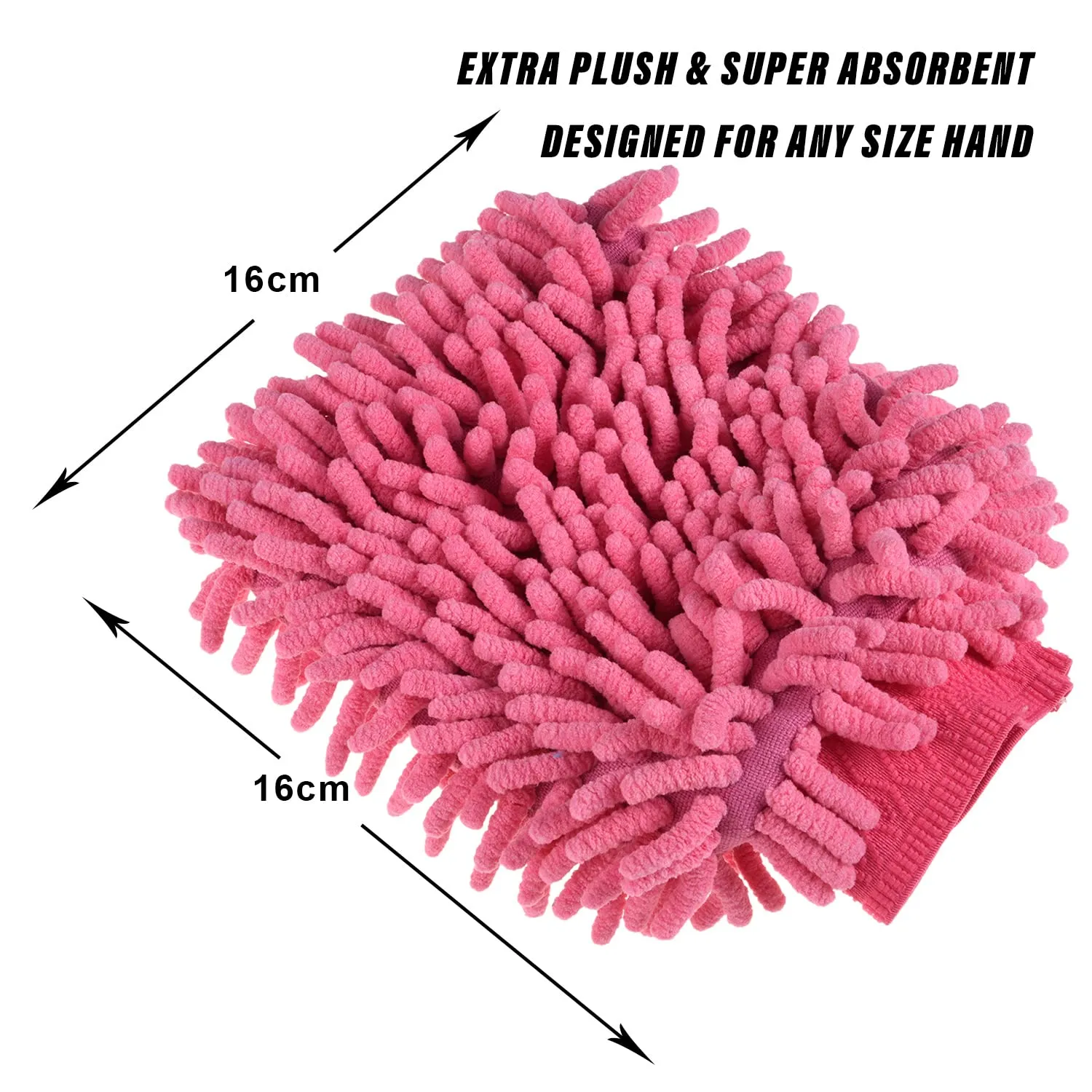 Heart Home Chenille Mitts|Microfiber Cleaning Gloves|Inside Waterproof Cloth Gloves|100 Gram Weighted Hand Duster|Chenille Gloves for Car|Glass|Pack of 2 (Pink)