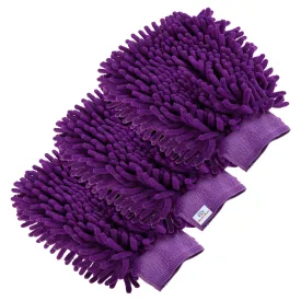 Heart Home Chenille Mitts|Microfiber Cleaning Gloves|Inside Waterproof Cloth Gloves|100 Gram Weighted Hand Duster|Chenille Gloves for Car|Glass|Pack of 3 (Purple)