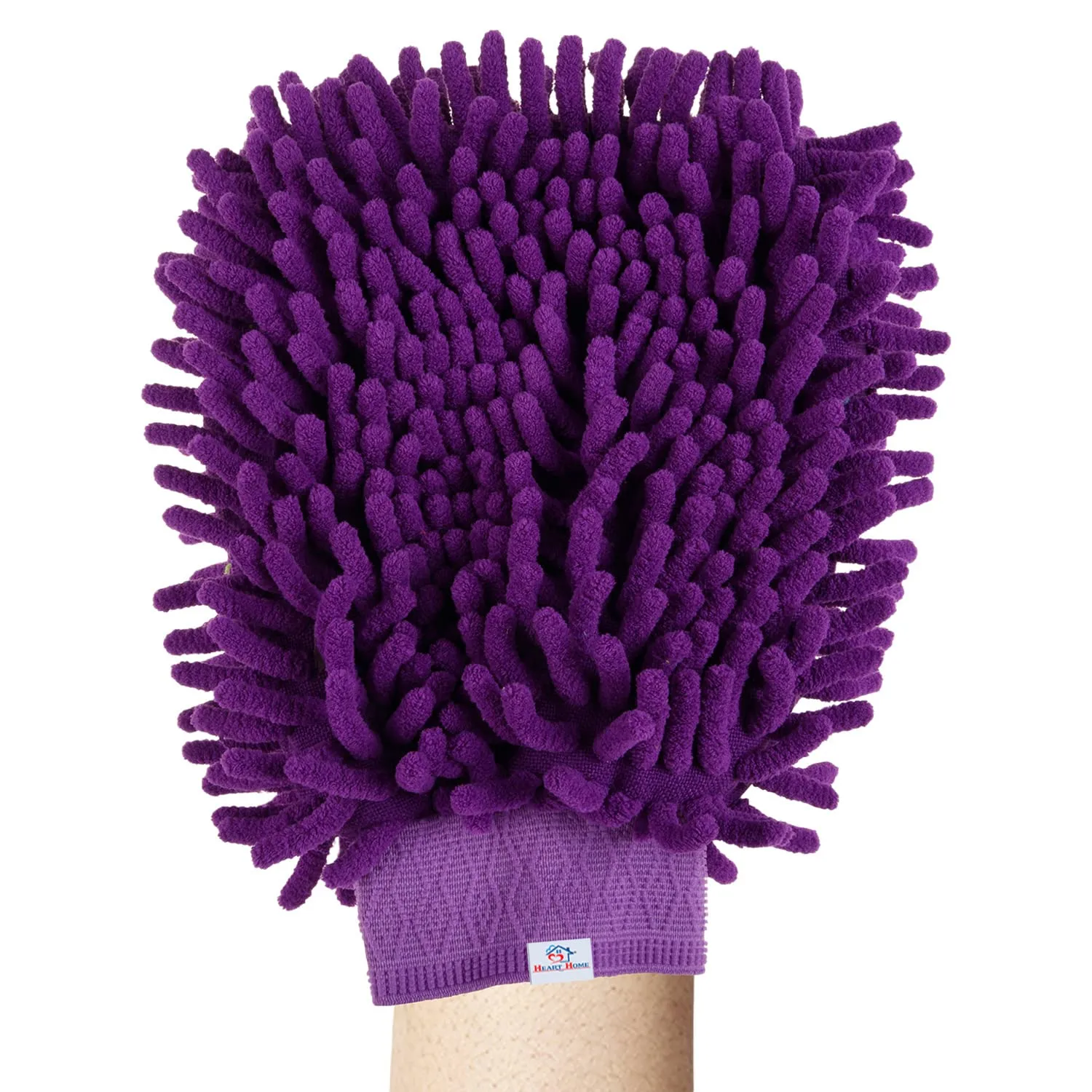 Heart Home Chenille Mitts|Microfiber Cleaning Gloves|Inside Waterproof Cloth Gloves|100 Gram Weighted Hand Duster|Chenille Gloves for Car|Glass|Pack of 3 (Purple)