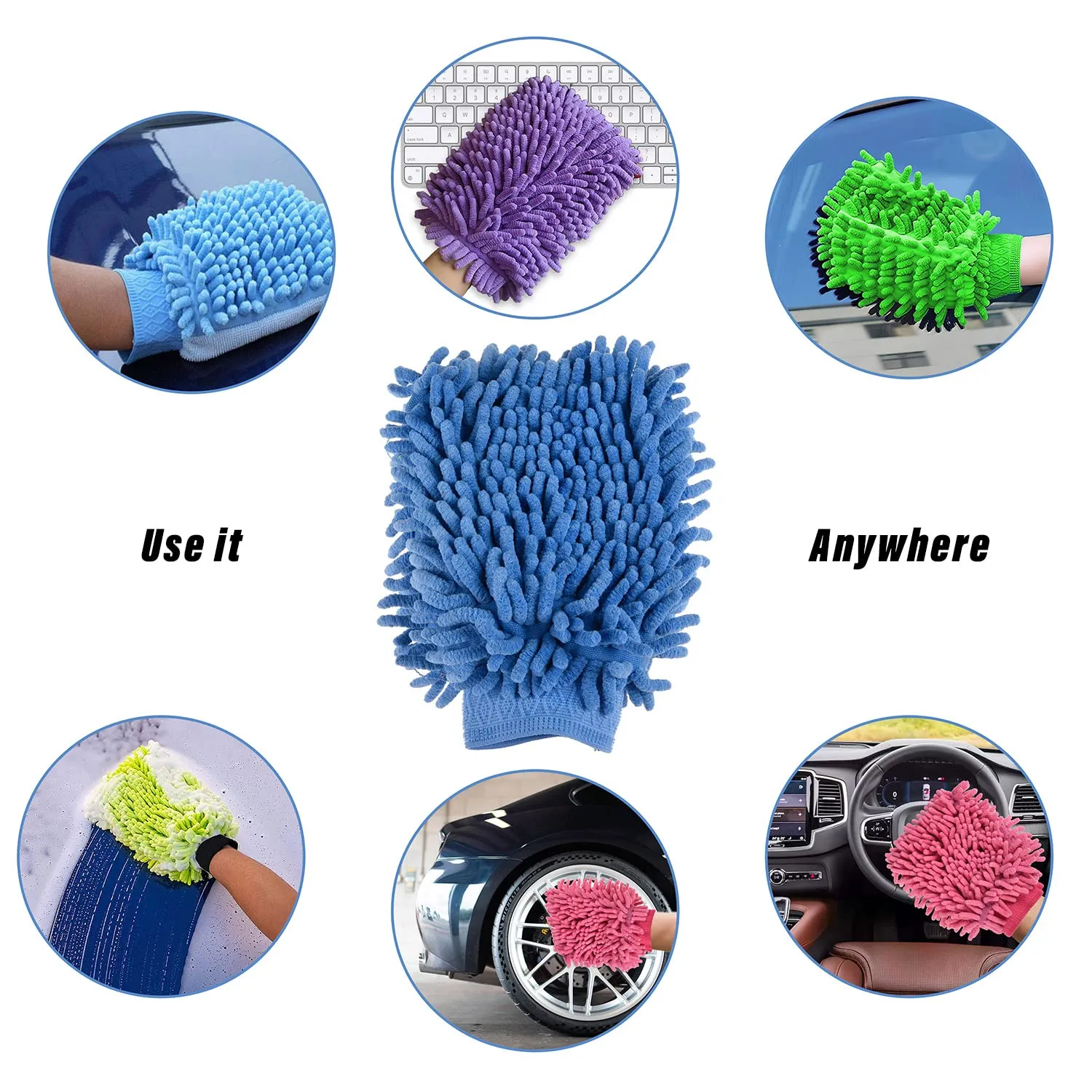 Heart Home Chenille Mitts|Microfiber Cleaning Gloves|Inside Waterproof Cloth Gloves|100 Gram Weighted Hand Duster|Chenille Gloves for Car|Glass|Pack of 5 (Multicolor)