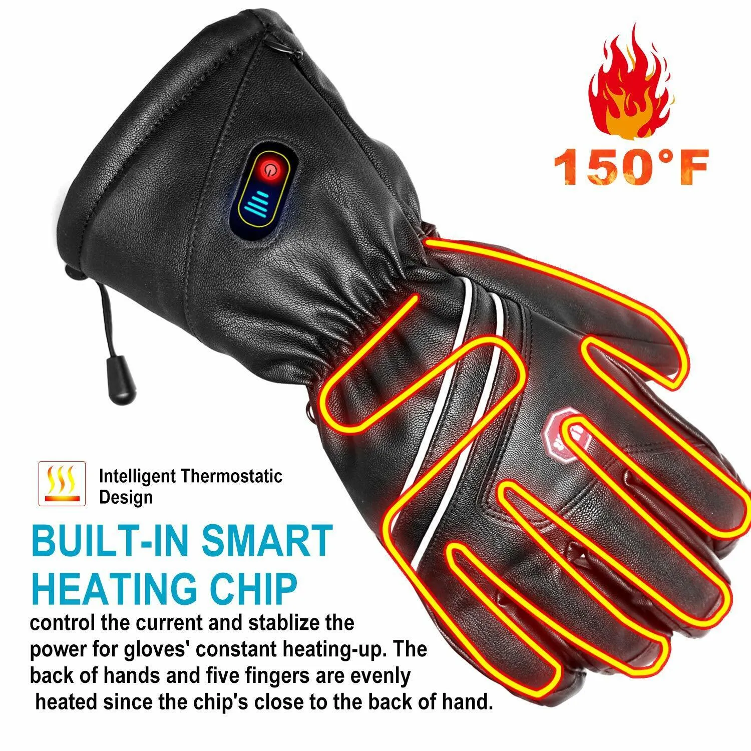 Heated Leather Gloves Rechargeable Battery ,winter Motorcycle Ski Hunting Riding