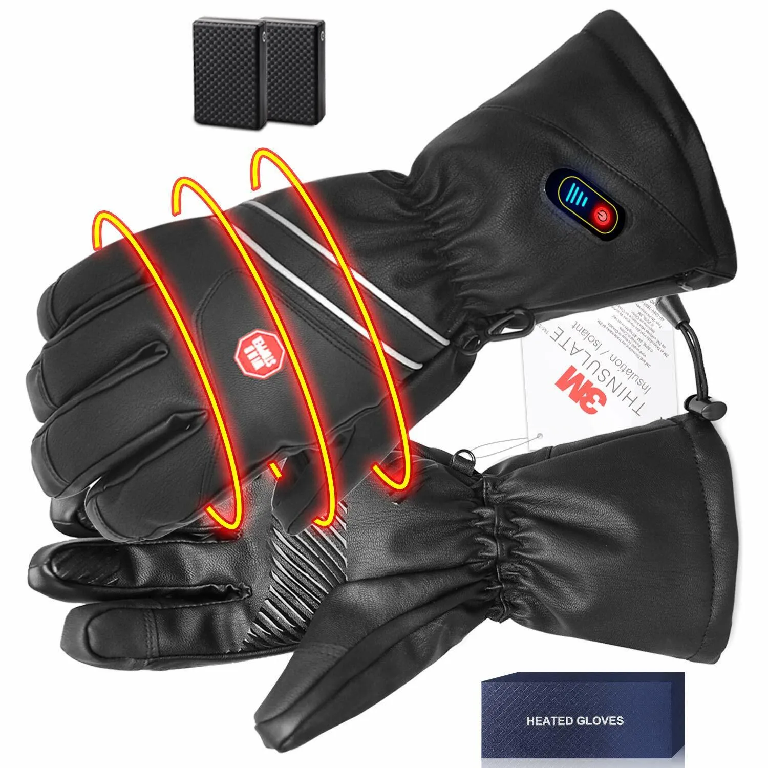 Heated Leather Gloves Rechargeable Battery ,winter Motorcycle Ski Hunting Riding