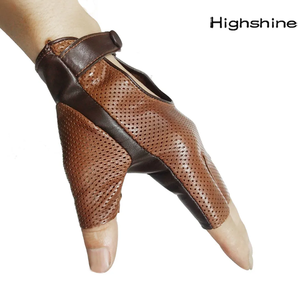 Highshine Men's Unlined Soft Half Finger Best Car Driving Leather Gloves Mest