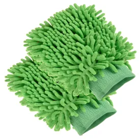 Kuber Industries Chenille Mitts|Microfiber Cleaning Gloves|Inside Waterproof Cloth Gloves|100 Gram Weighted Hand Duster|Chenille Gloves for Car|Glass|Pack of 2 (Green)