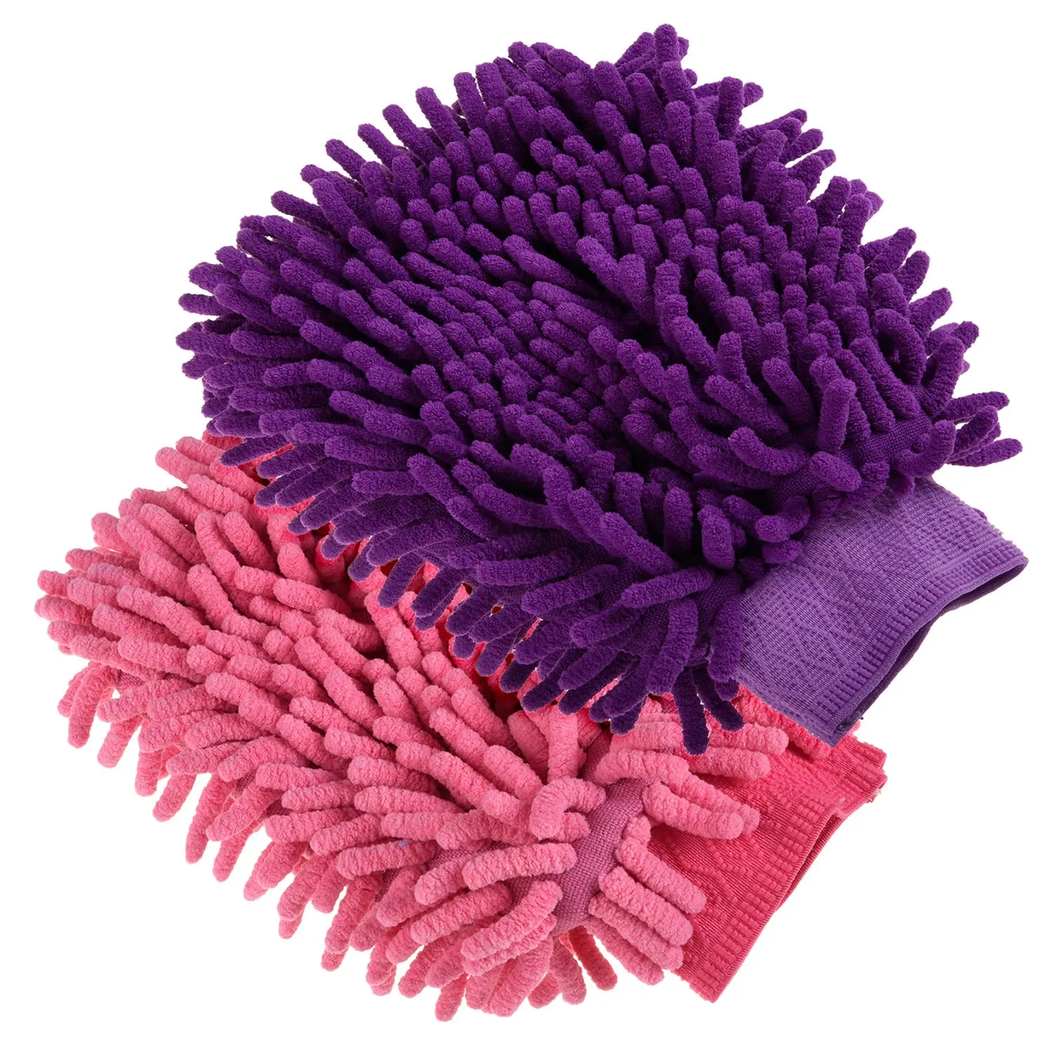 Kuber Industries Chenille Mitts|Microfiber Cleaning Gloves|Inside Waterproof Cloth Gloves|100 Gram Weighted Hand Duster|Chenille Gloves for Car|Glass|Pack of 2 (Purple & Pink)