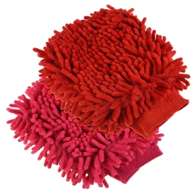 Kuber Industries Chenille Mitts|Microfiber Cleaning Gloves|Inside Waterproof Cloth Gloves|100 Gram Weighted Hand Duster|Chenille Gloves for Car|Glass|Pack of 2 (Red & Dark Pink)