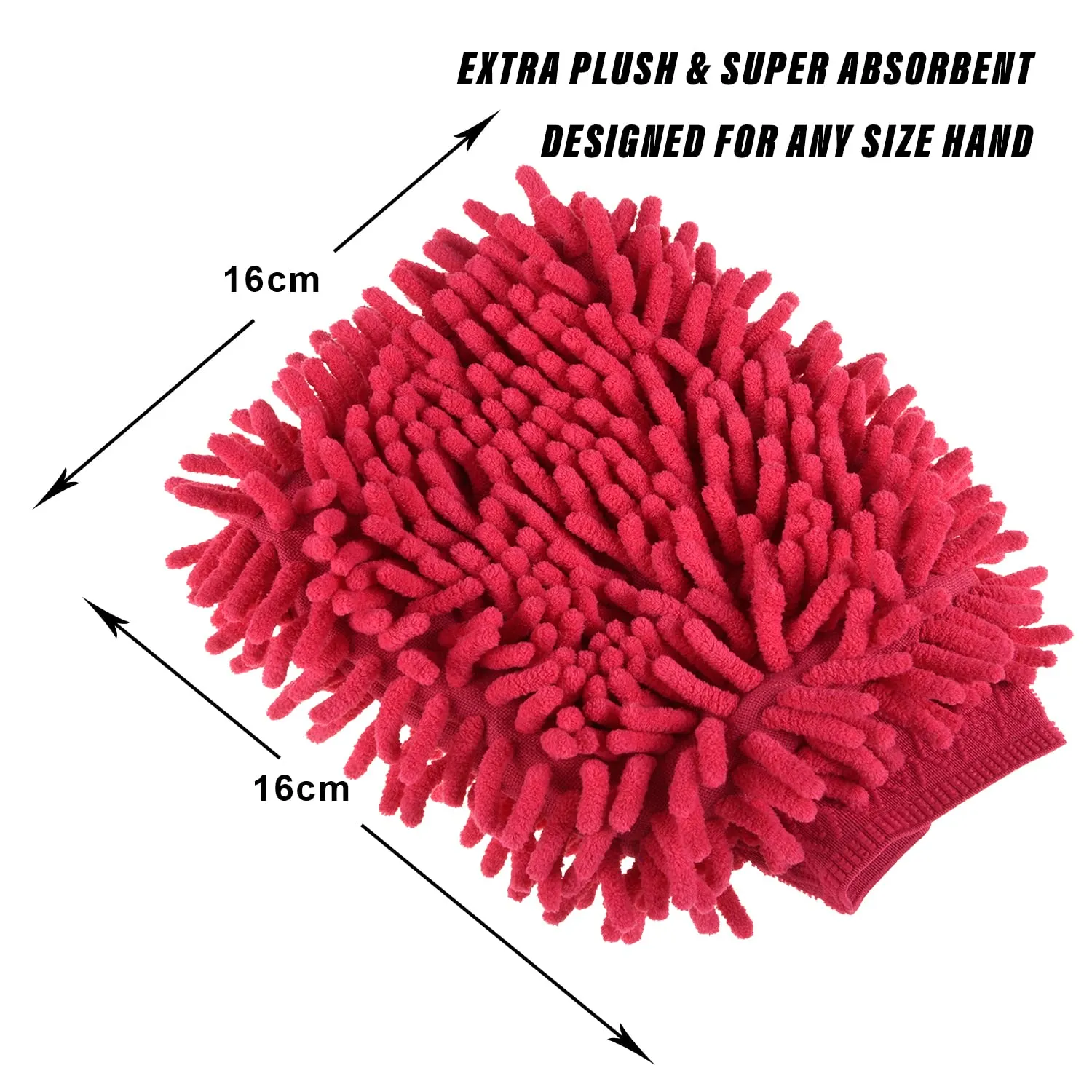 Kuber Industries Chenille Mitts|Microfiber Cleaning Gloves|Inside Waterproof Cloth Gloves|100 Gram Weighted Hand Duster|Chenille Gloves for Car|Glass|Pack of 2 (Red & Dark Pink)