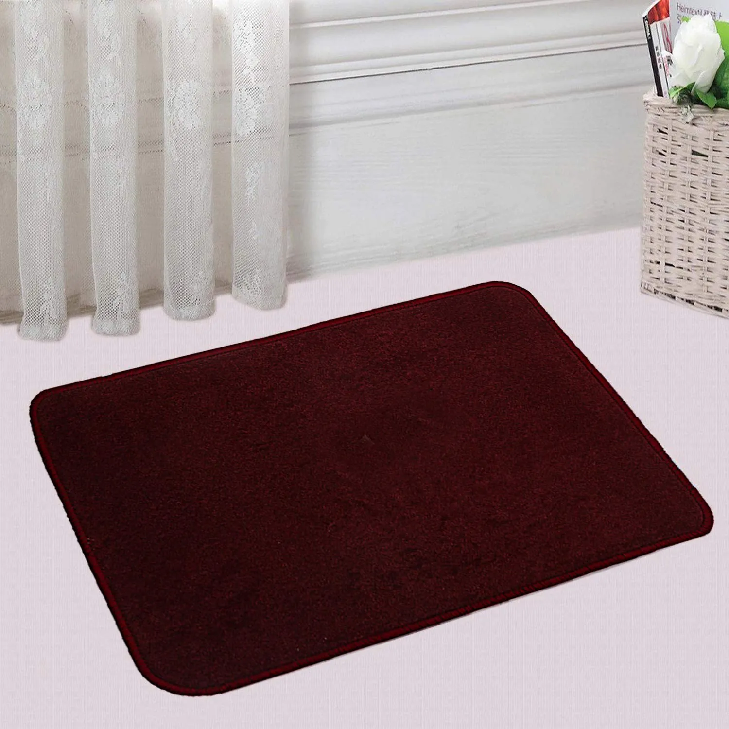 Kuber Industries Microfiber Anti Slip 2 Pieces Bath Mat 22"x14", Maroon - CTKTC021993