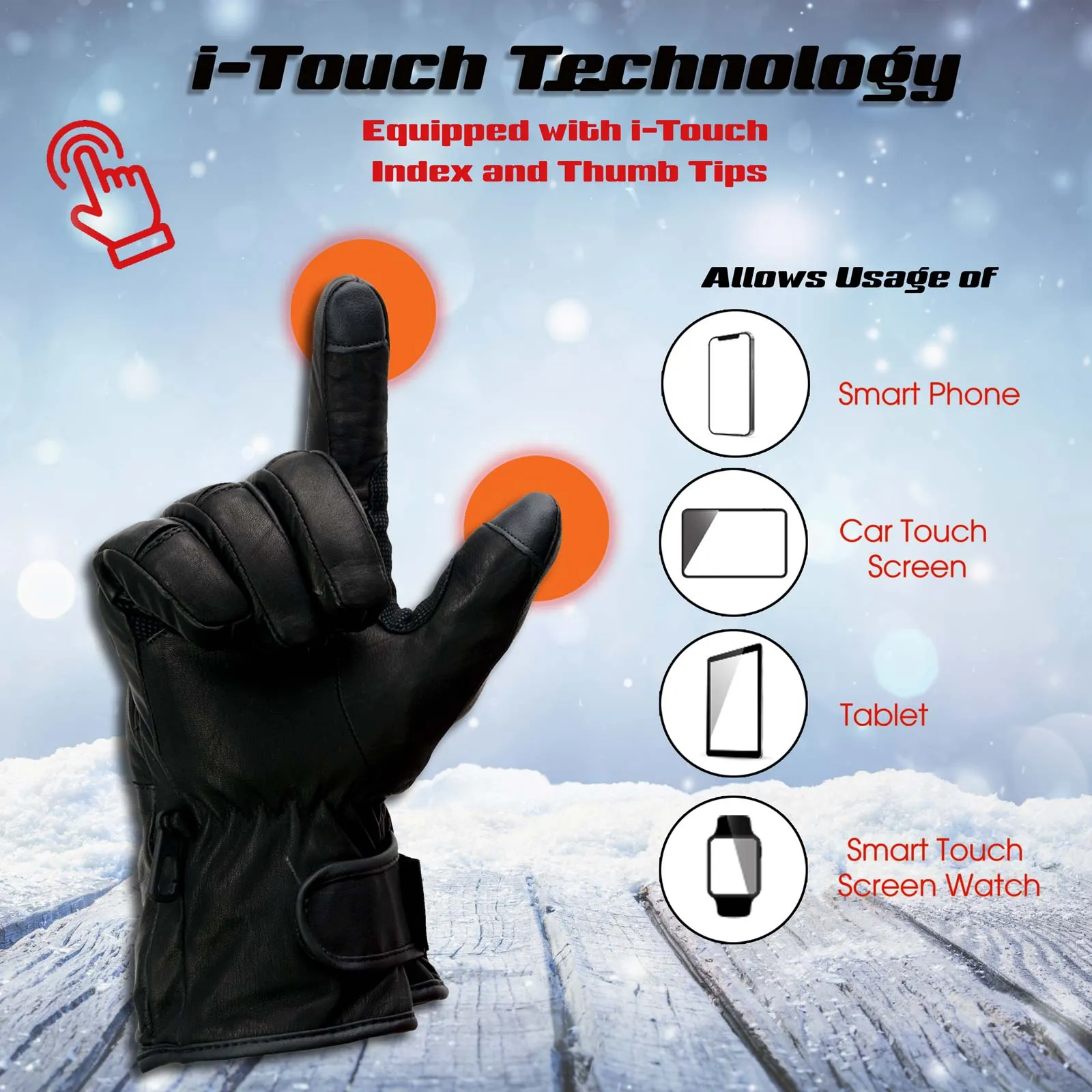 Milwaukee Leather MG7513SET Men’s Heated Winter Gloves for Motorcycle Ski Hunting w/ Battery/Harness Wire and i-Touch