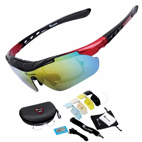 Professional Windproof and Anti-fog Polarized Cycling Sun Glasses 5 Lens