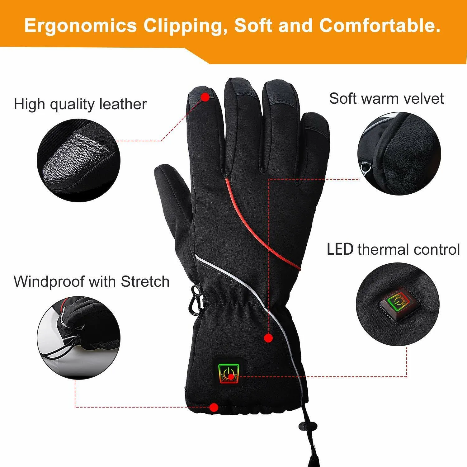 Rechargeable Heated Gloves Outdoor Thermal Insulate Cycling Hunting Hiking Ski