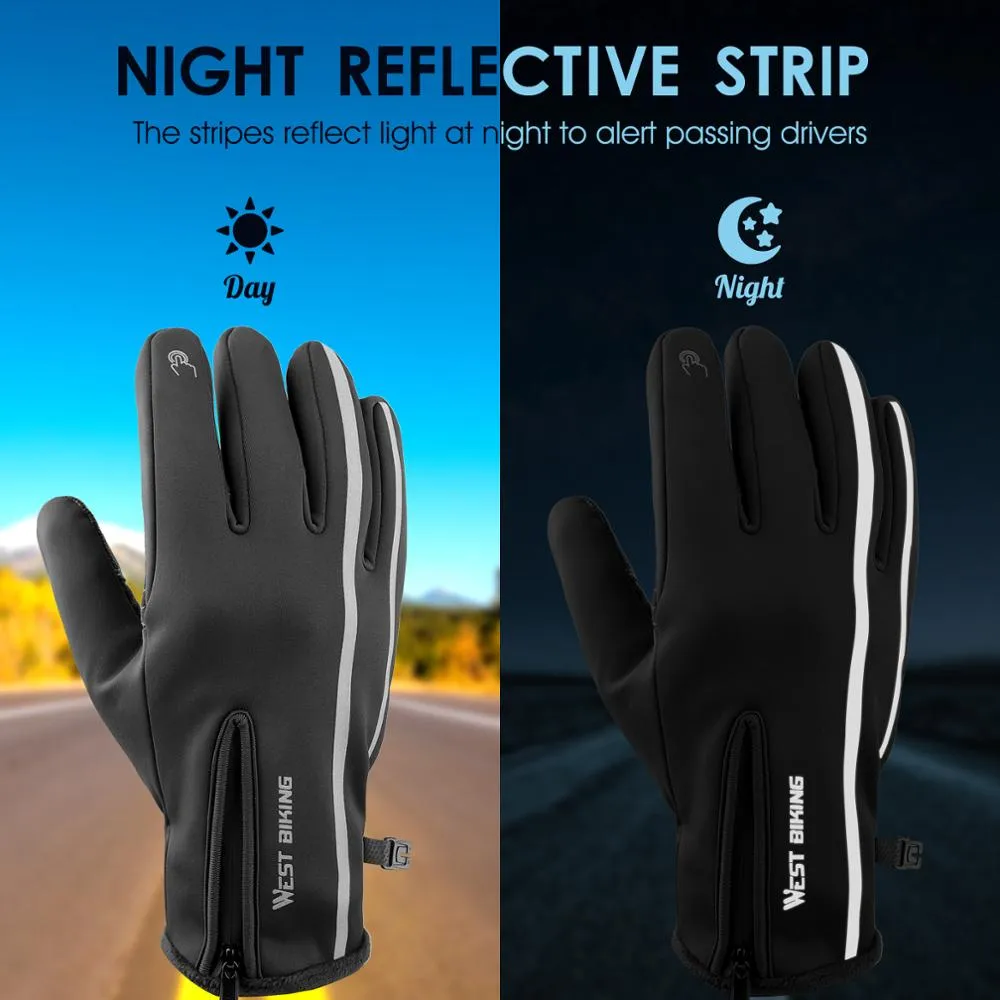 Reflective Sport Gloves Winter Thermal Fleece Gloves Touch Screen Outdoor Skiing Motorcycle MTB Cycling Equipment