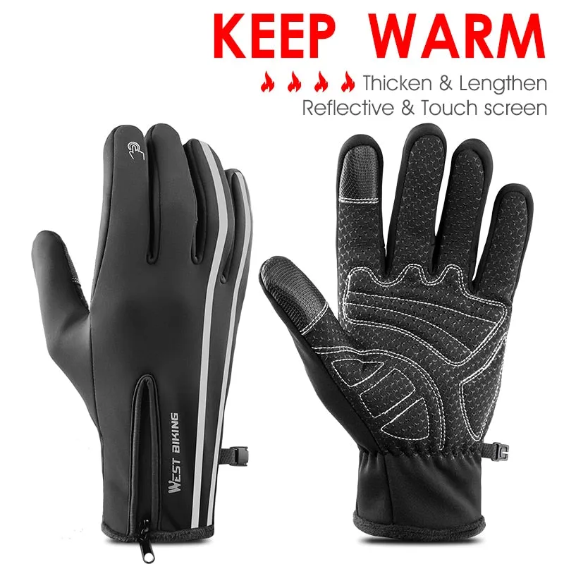 Reflective Sport Gloves Winter Thermal Fleece Gloves Touch Screen Outdoor Skiing Motorcycle MTB Cycling Equipment