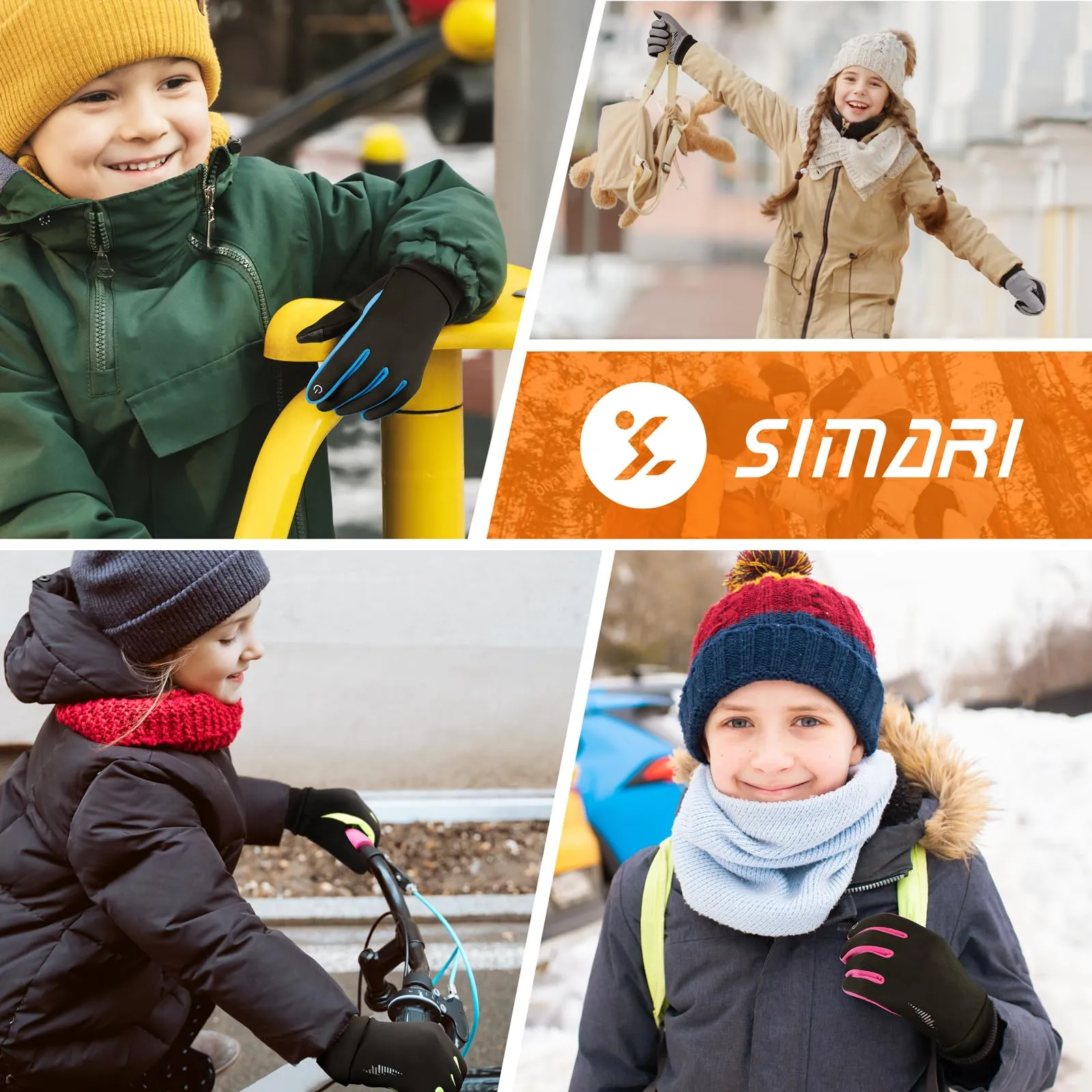 SIMARI Kids Winter Gloves with Touchscreen, Warm Thermal, Water-Resistant, Windproof for Boys Girls Toddler, Gloves for Cold Weather Running Cycling Snow Skiing Hiking Football Rugby Camping, Black