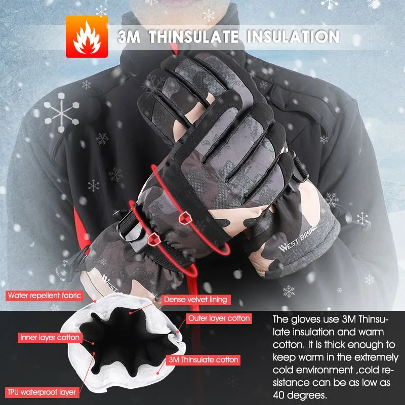 Ski Snowboard Gloves 3M Thinsulate Winter Warm Motorcycle Cycling Gloves Waterproof Touchscreen Snowmobile Mittens