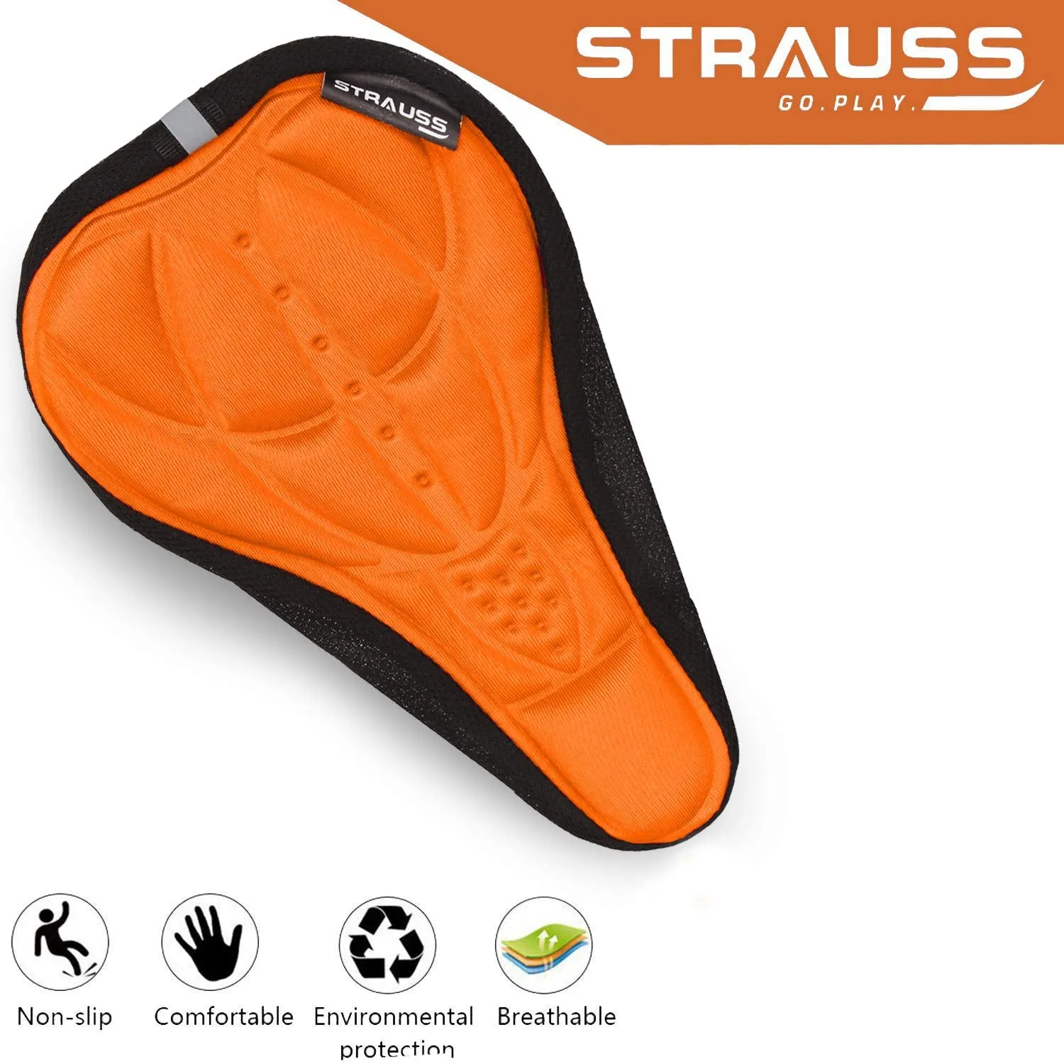 Strauss Saddle Seat Cover with Anti-Slip Granules & Soft, Thick Padding | Superior Comfort, Breathable Design | Comes with Adjustable Rope Straps & Fits All Cycles, (Orange)