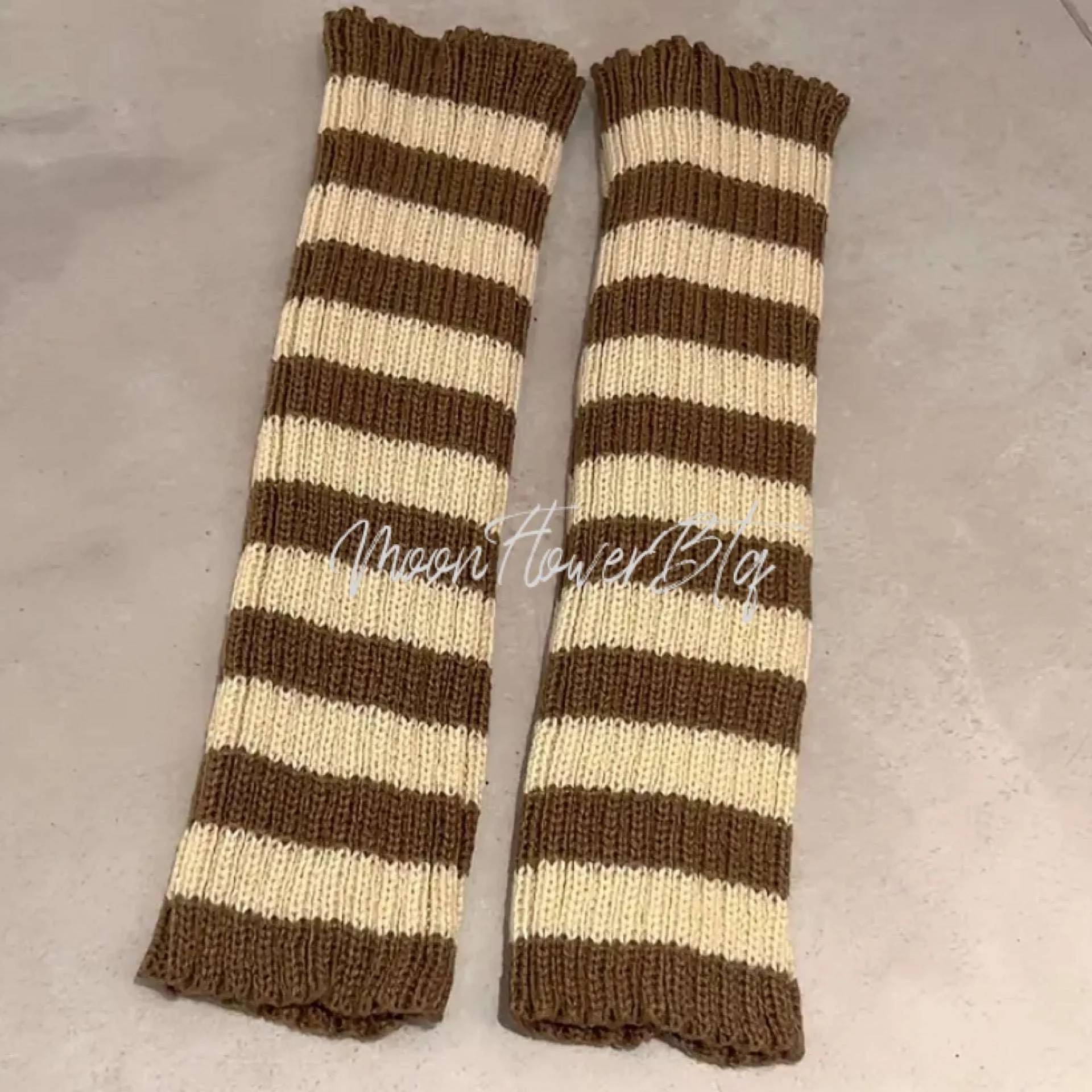 Tan Brown Long Ribbed Knit Fingerless Gloves