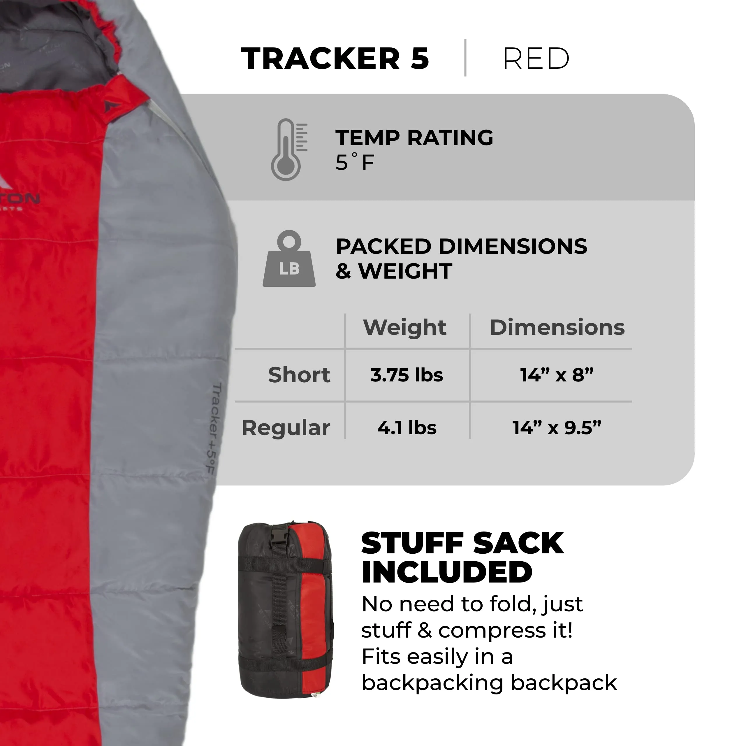 TETON Sports Tracker, 5 Degree Sleeping Bag; Lightweight, Warm Mummy Sleeping Bag, Camping, Backpacking, Hiking